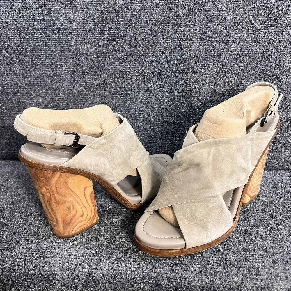 VINCE Italy Women's Helena Sandal Sz 9.5 Wooden Block Heel Slingback Gray Suede